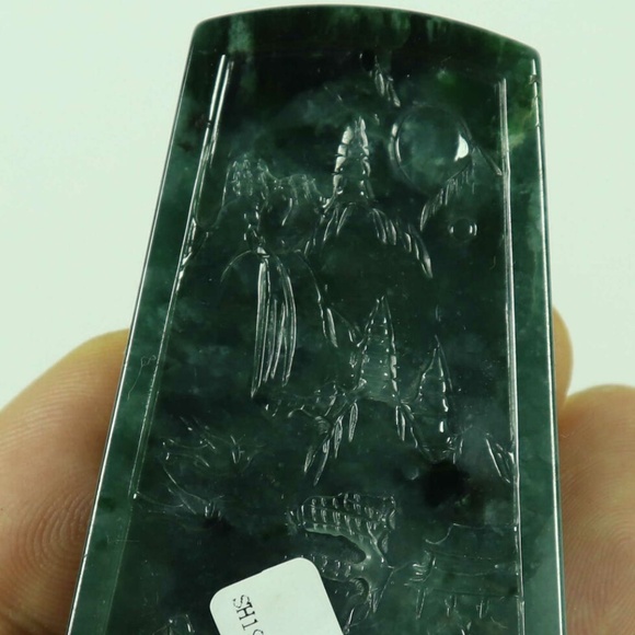 Dark Green Natural A JADE jadeite Two-sided Carved Pendant 山水 1898-2 - Picture 6 of 9